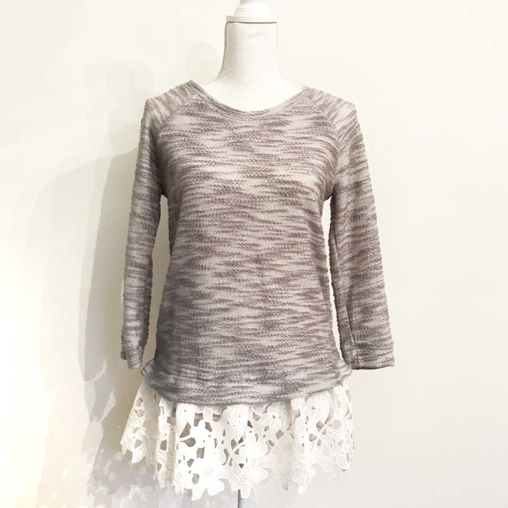 Oversized Grey Layered Lace Sweater Sweatshirt